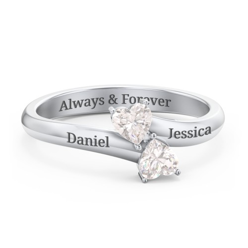 Inverted Twin Heart Ring – Sterling Silver with Cubic Zirconia and White Premium Zirconia