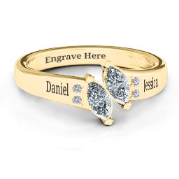 Twin Marquises and Accent Ring in 10K Solid Yellow Gold with Cubic Zirconia