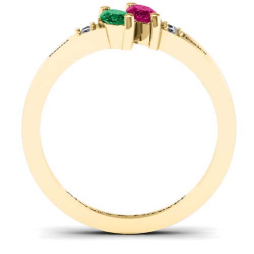 Twin Marquises and Accent Ring – 10K Yellow Gold with Emerald, Ruby, and Cubic Zirconia