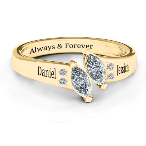 Twin Marquises and Accent Ring – 10K Yellow Gold with Cubic Zirconia