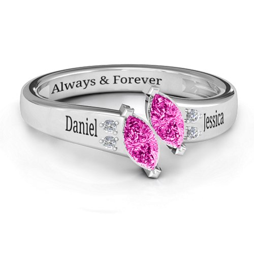 Twin Marquises and Accent Ring – Sterling Silver with Pink Tourmaline and Cubic Zirconia