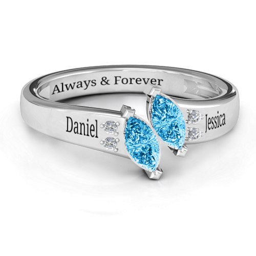 Twin Marquises and Accent Ring – Sterling Silver with Blue Topaz and Cubic Zirconia