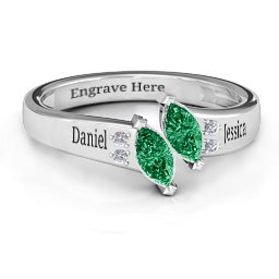 Twin Marquises and Accent Ring in 925 Sterling Silver with Emerald