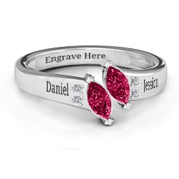 Twin Marquises and Accent Ring in 925 Sterling Silver with Ruby