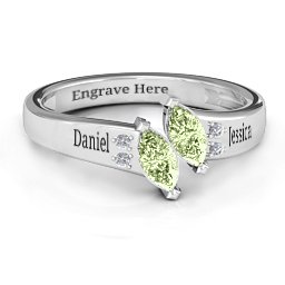 Twin Marquises and Accent Ring in 925 Sterling Silver with Peridot