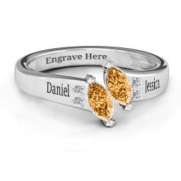 Twin Marquises and Accent Ring in 925 Sterling Silver with Citrine