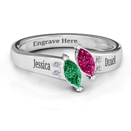 Twin Marquises and Accent Ring in 925 Sterling Silver with Emerald and Ruby