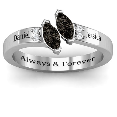 Twin Marquises and Accent Ring – Sterling Silver with Smokey Quartz and Cubic Zirconia