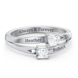 Two Stone Split Band Ring with Accents