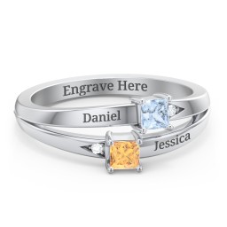 Two Stone Split Band Ring with Accents