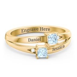 Two Stone Split Band Ring with Accents