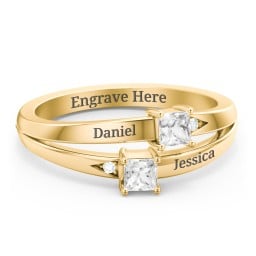 Two Stone Split Band Ring with Accents