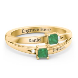 Two Stone Split Band Ring with Accents