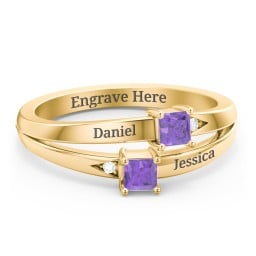 Two Stone Split Band Ring with Accents