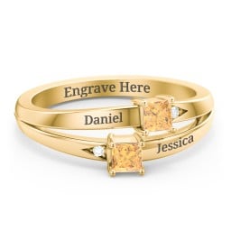 Two Stone Split Band Ring with Accents