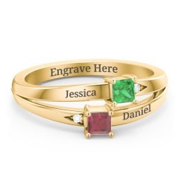 Two Stone Split Band Ring with Accents