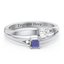 Two Stone Split Band Ring with Accents