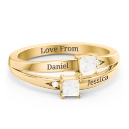 Two Stone Split Band Ring with Accents