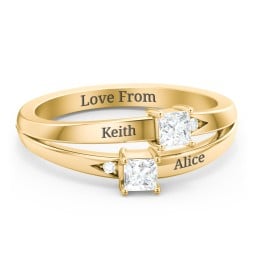Two Stone Split Band Ring with Accents