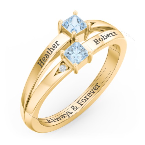 Two Stone Split Band Ring with Accents