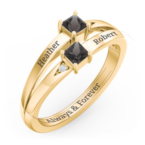 Two Stone Split Band Ring with Accents