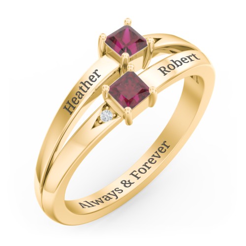 Two Stone Split Band Ring with Accents