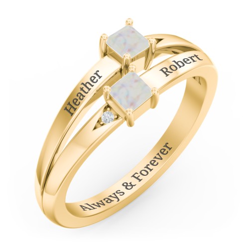 Two Stone Split Band Ring with Accents
