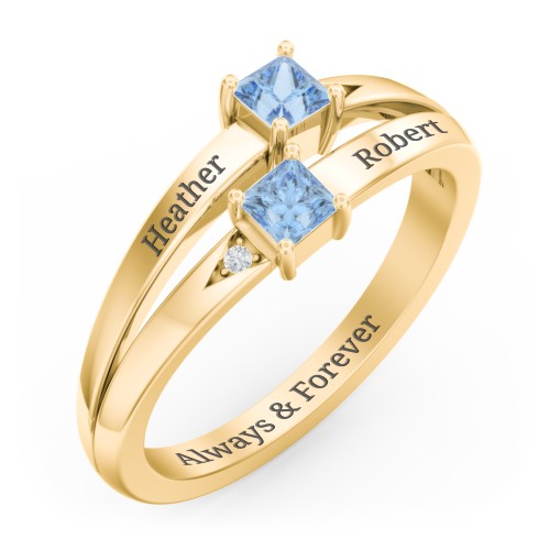 Two Stone Split Band Ring with Accents