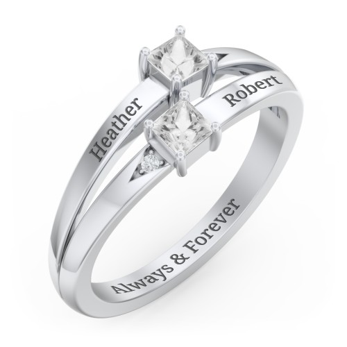 Two Stone Split Band Ring with Accents