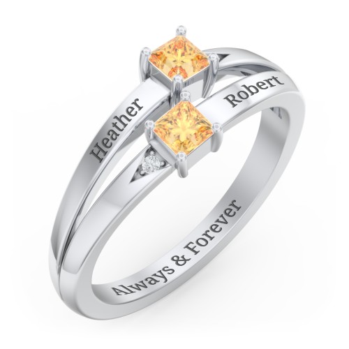 Two Stone Split Band Ring with Accents