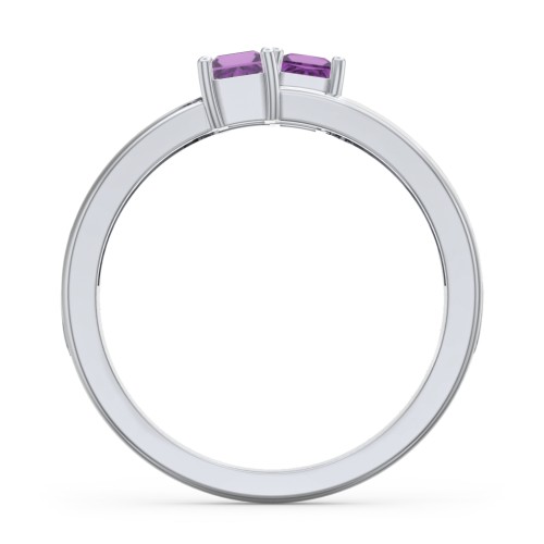 Two Stone Split Band Ring with Accents – Sterling Silver with Amethyst and Cubic Zirconia