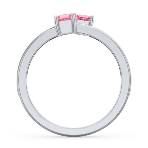 Two Stone Split Band Ring with Accents – Sterling Silver with Pink Tourmaline and Cubic Zirconia