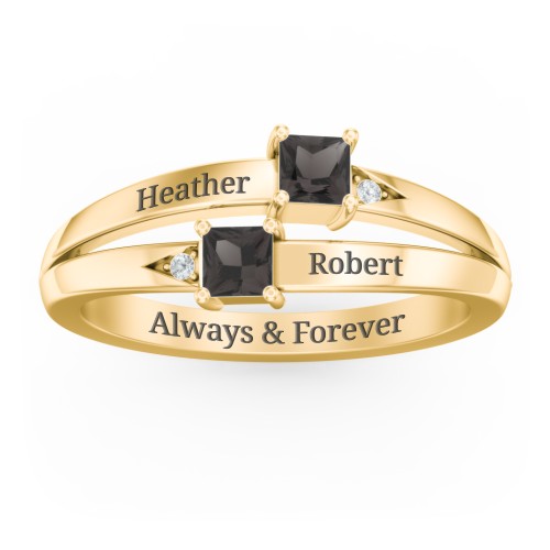 Two Stone Split Band Ring with Accents