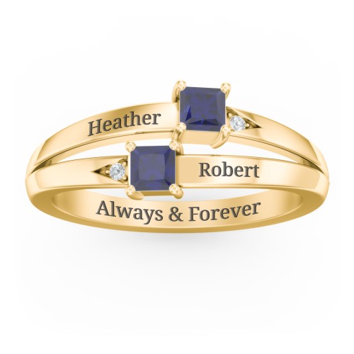 Two Stone Split Band Ring with Accents