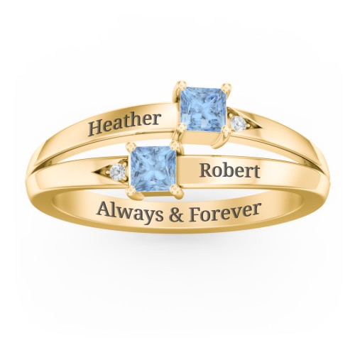 Two Stone Split Band Ring with Accents