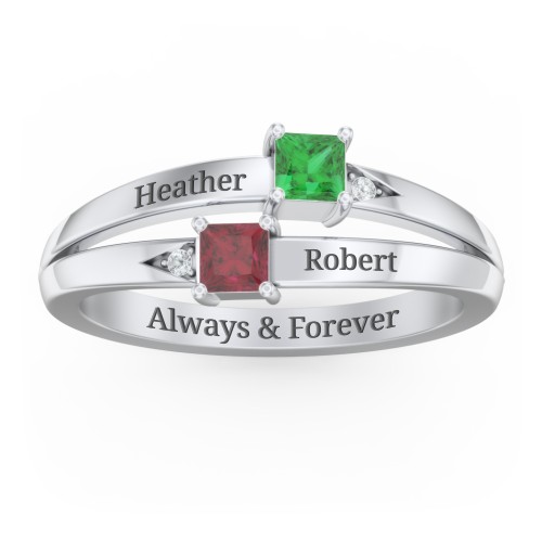 Two Stone Split Band Ring with Accents