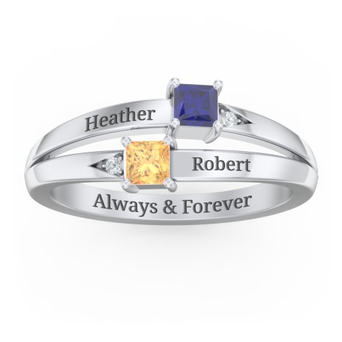 Two Stone Split Band Ring with Accents