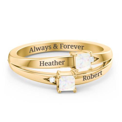 Two Stone Split Band Ring with Accents