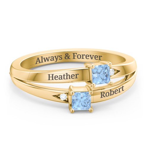 Two Stone Split Band Ring with Accents