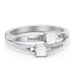 Two Stone Split Band Ring with Accents in 925 Sterling Silver with Opal