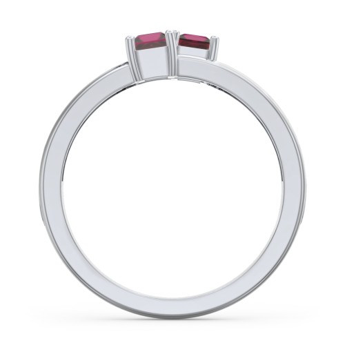 Two Stone Split Band Ring with Accents – Sterling Silver with Ruby and Cubic Zirconia