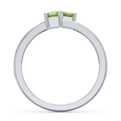 Two Stone Split Band Ring with Accents – Sterling Silver with Peridot and Cubic Zirconia