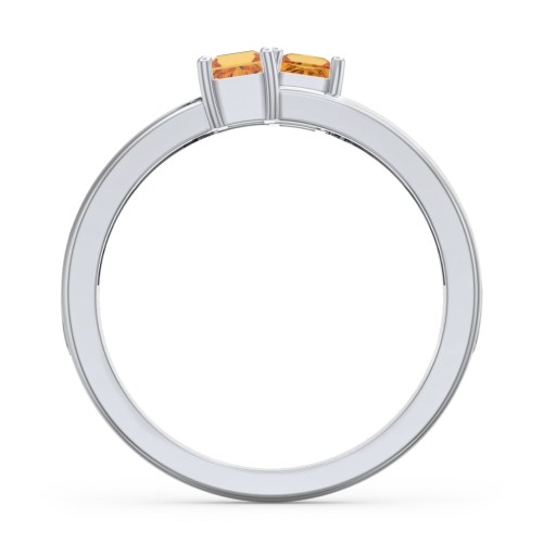 Two Stone Split Band Ring with Accents – Sterling Silver with Citrine and Cubic Zirconia
