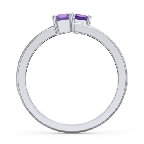 Two Stone Split Band Ring with Accents – Sterling Silver with Amethyst and Cubic Zirconia