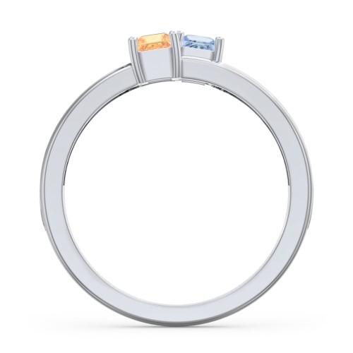 Two Stone Split Band Ring with Accents – Sterling Silver with Aquamarine, Citrine, and Cubic Zirconia