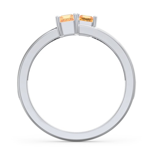 Two Stone Split Band Ring with Accents – Sterling Silver with Citrine and Cubic Zirconia