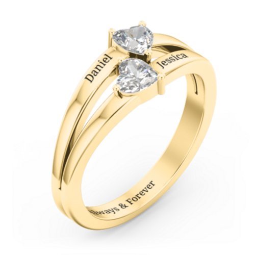 Twin Hearts Ring – 10K Yellow Gold with Cubic Zirconia