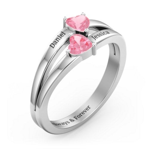 Twin Hearts Ring – Sterling Silver with Pink Tourmaline