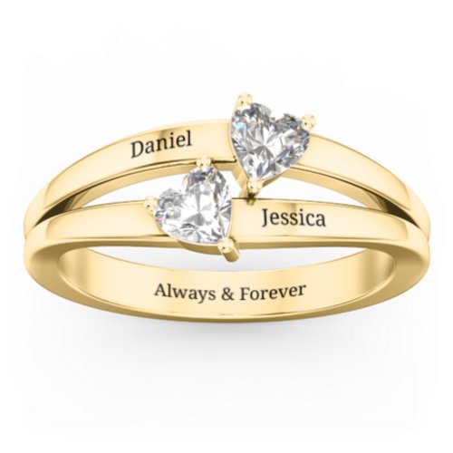 Twin Hearts Ring – 10K Yellow Gold with Cubic Zirconia