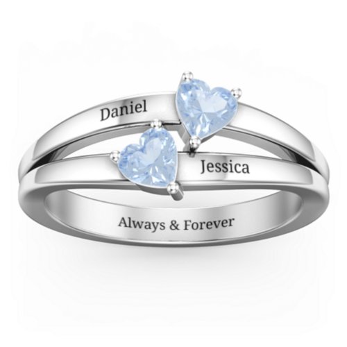 Twin Hearts Ring – Sterling Silver with Aquamarine